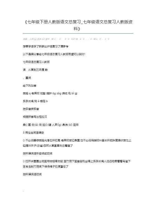 七年级下册人教版语文总复习_七年级语文总复习人教版资料