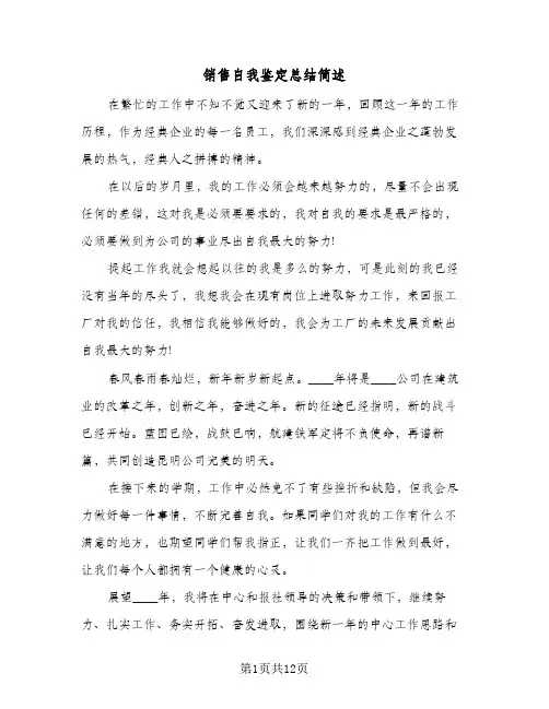 销售自我鉴定总结简述（5篇）