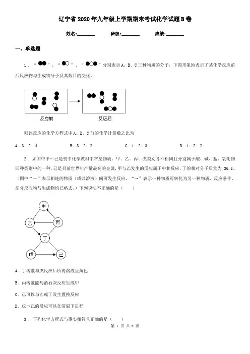 辽宁省2020年九年级上学期期末考试化学试题B卷