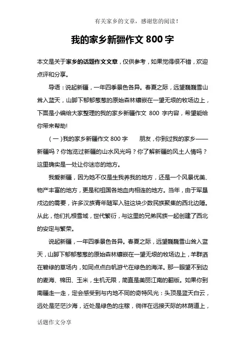 我的家乡新疆作文800字