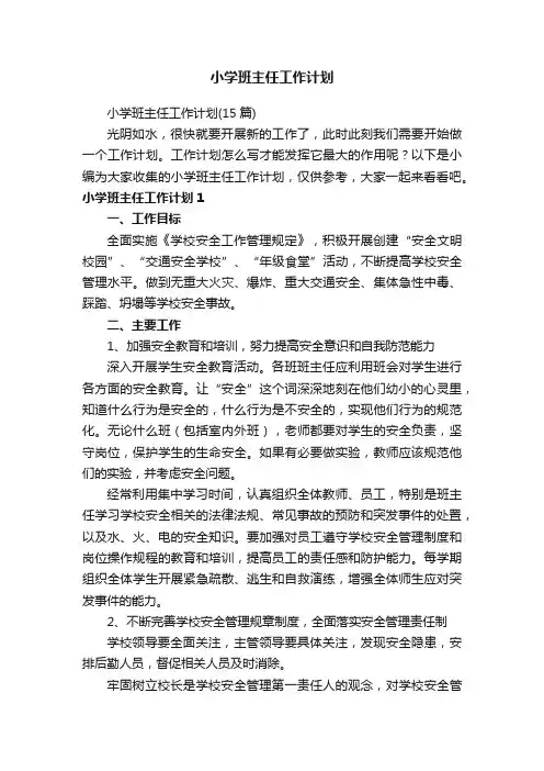 小学班主任工作计划（15篇）