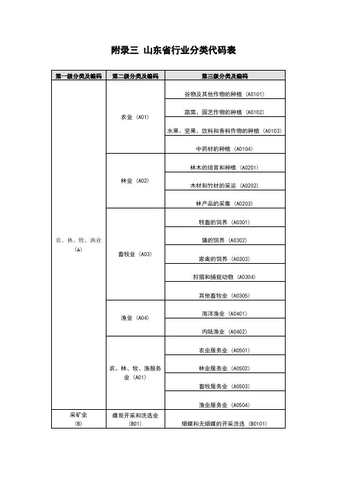 山东行业分类代码表