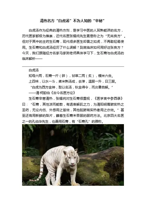 清热名方“白虎汤”不为人知的“辛秘”