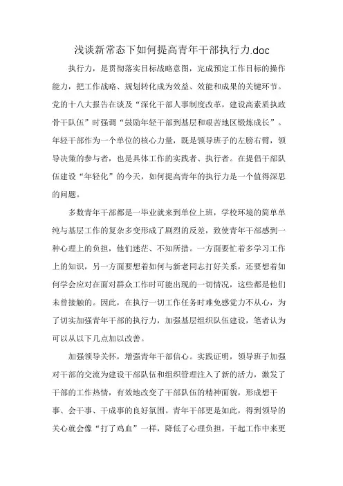 浅谈新常态下如何提高青年干部执行力.doc