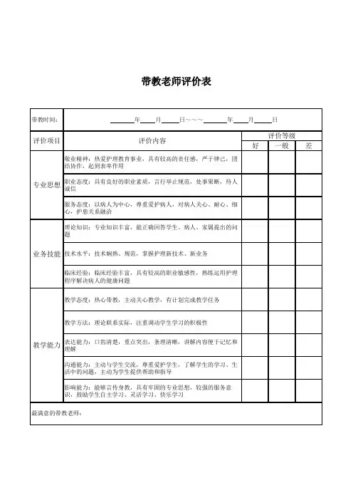实习带教评价表