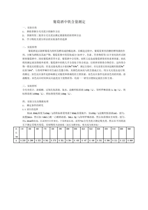 葡萄酒中铁含量测定