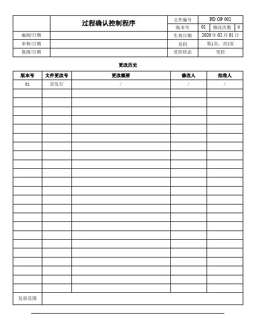 ISO13485-2016过程确认控制程序