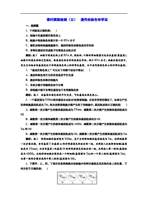 2019-2020学年高中生物浙科版(浙江专版)必修二课时跟踪检测：(五) 遗传的染色体学说 Word版含答案