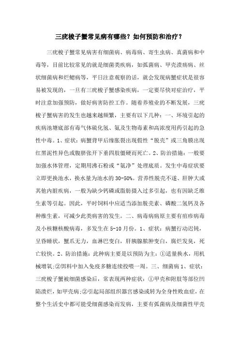 三疣梭子蟹常见病有哪些？如何预防和治疗？