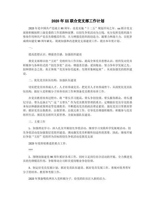 2020年XX联合党支部工作计划