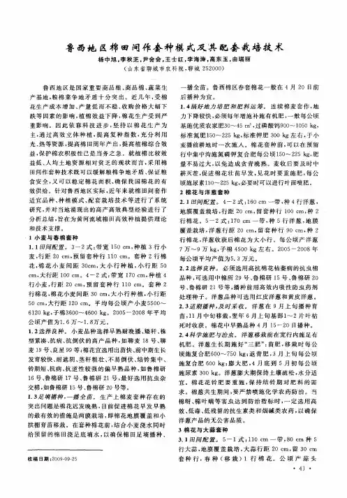 鲁西地区棉田间作套种模式及其配套栽培技术