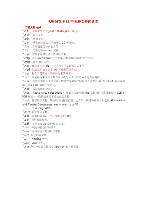 QuartusII中各种文件的含义