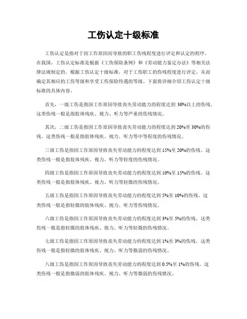 工伤认定十级标准