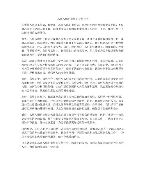 乙肝入职护士培训心得体会