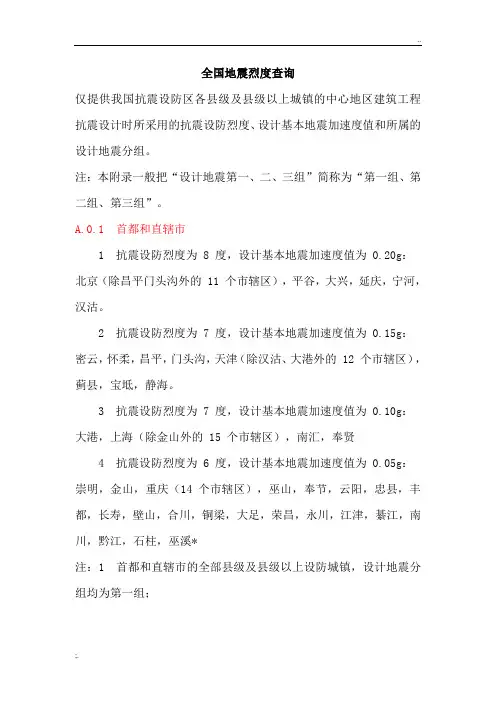 全国地震烈度查询