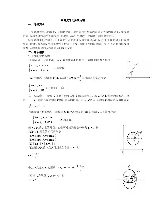 (完整word版)高中数学参数方程知识点大全(word文档良心出品)