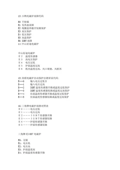 电磁炉故障代码表1