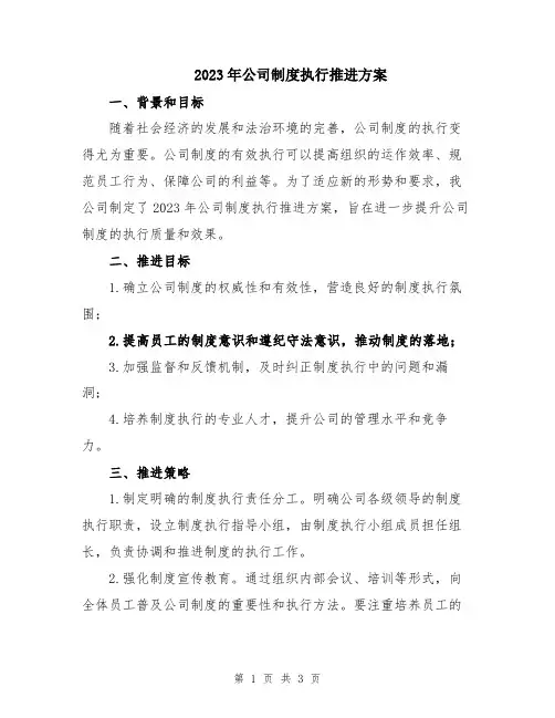 2023年公司制度执行推进方案
