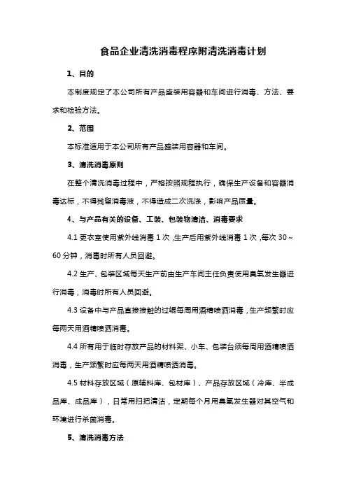 食品企业清洗消毒程序附清洗消毒计划