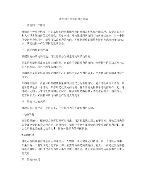 滑轮初中物理知识点总结