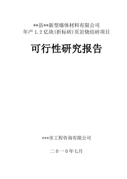 某县年产1.2亿块页岩烧结砖项目可行性研究报告