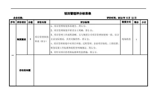 2012项目管理分类评分标准