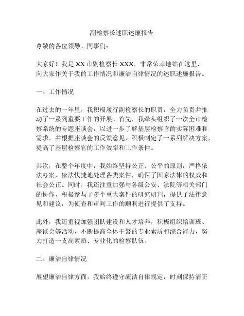副检察长述职述廉报告