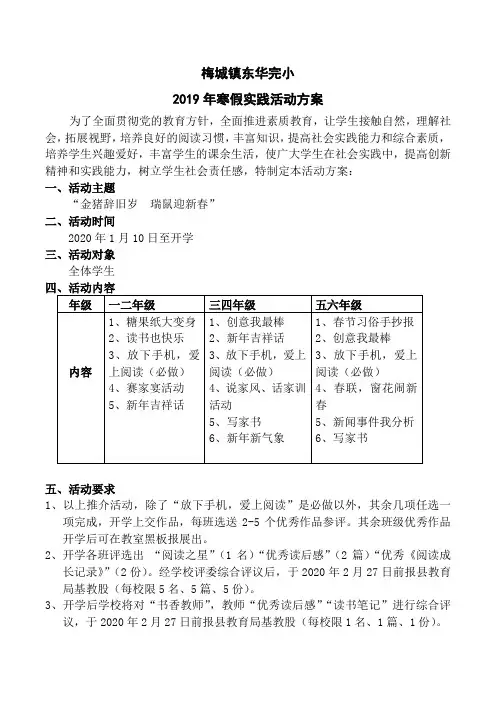 2019小学寒假实践方案