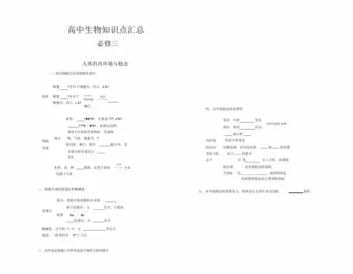 高中生物必修三知识点填空
