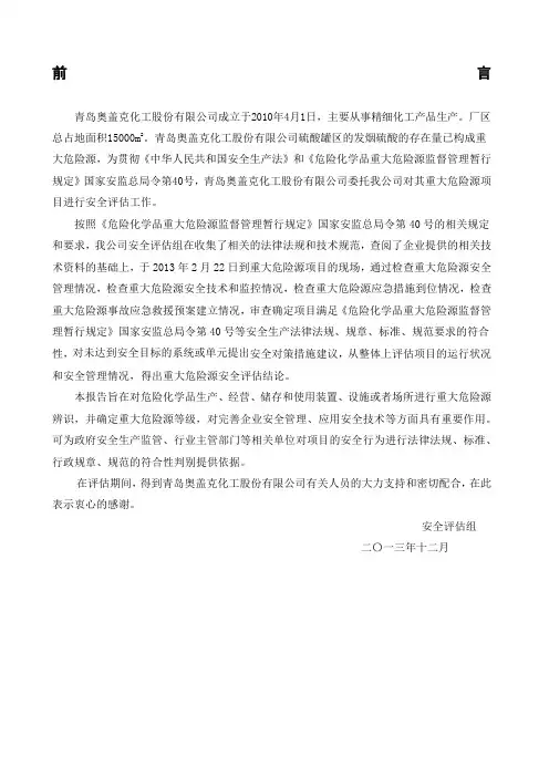重大危险源安全评估报告