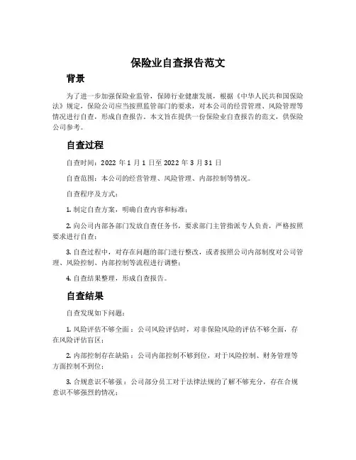 保险业自查报告范文