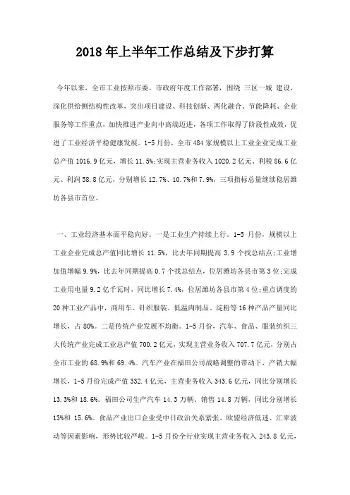 最新2018年上半年工作总结及下步打算