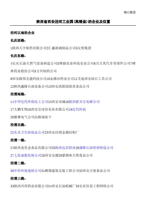 陕西省西安泾河工业园高陵县的企业及位置