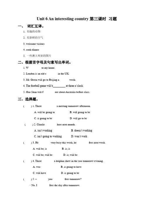 六年级下册英语试题    Unit6 An interesting country  第3课时   译林版    有答案