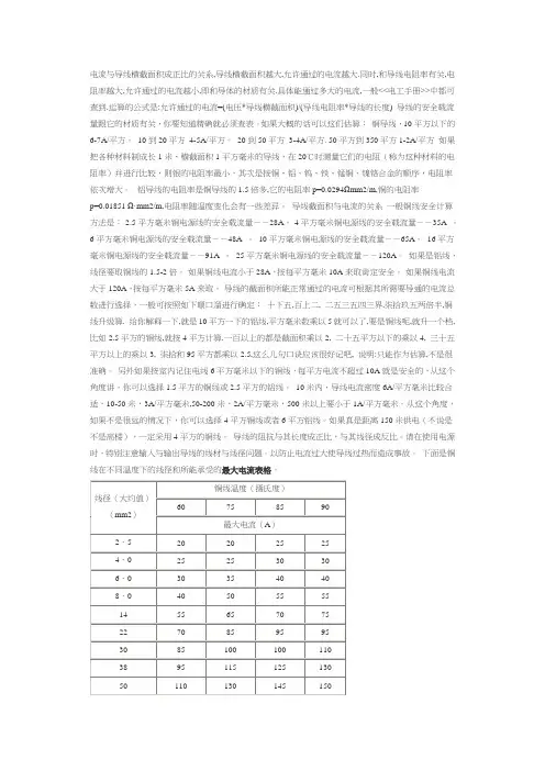 导线面积与电流的关系
