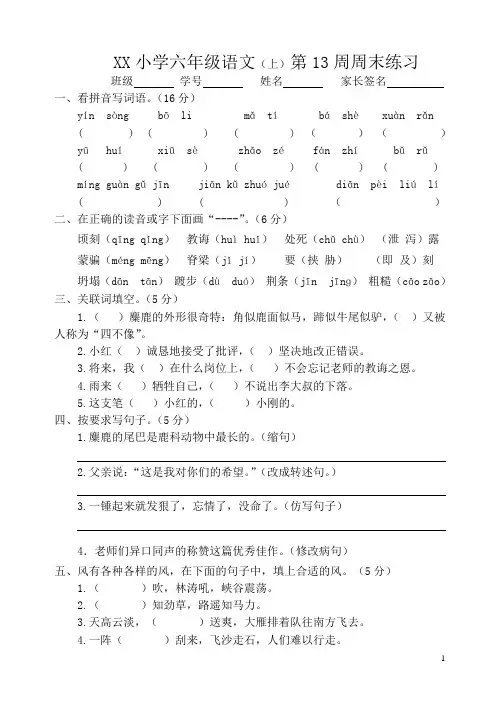 六年级上册语文第13周周末练习