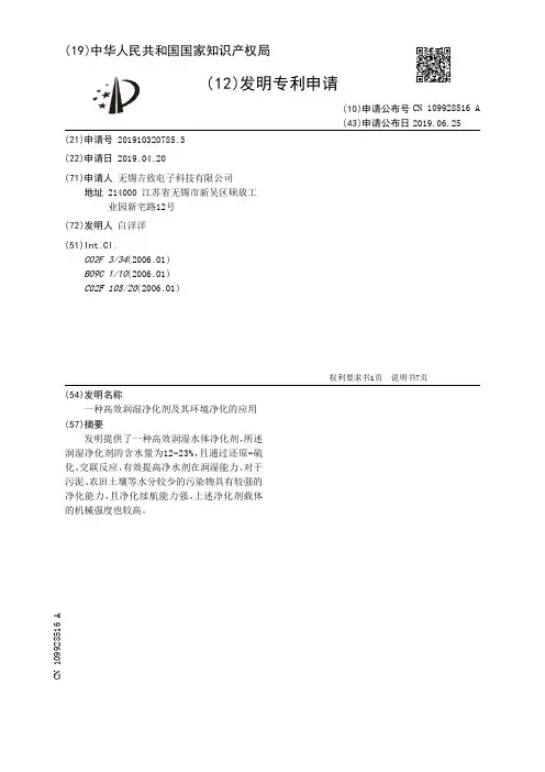 【CN109928516A】一种高效润湿净化剂及其环境净化的应用【专利】