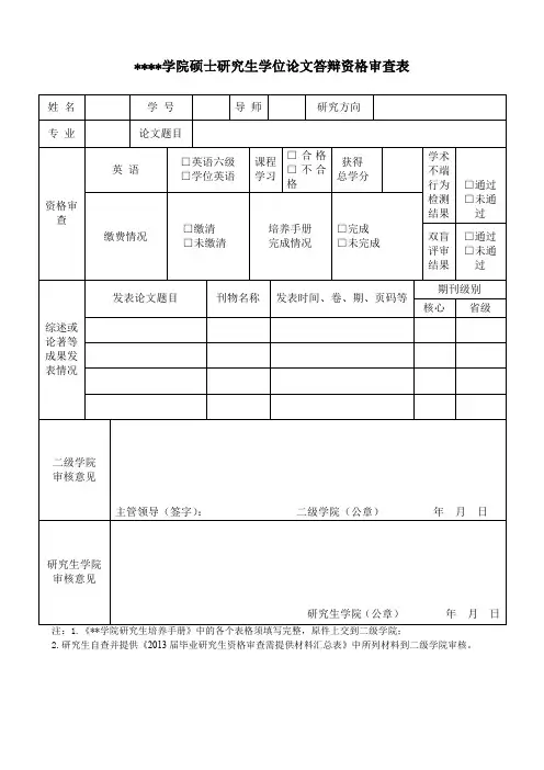 桂林医学院硕士研究生学位论文答辩资格审查表【模板】