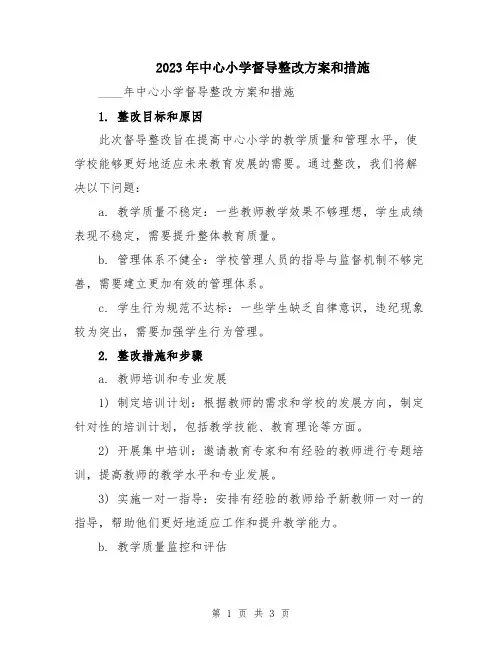 2023年中心小学督导整改方案和措施