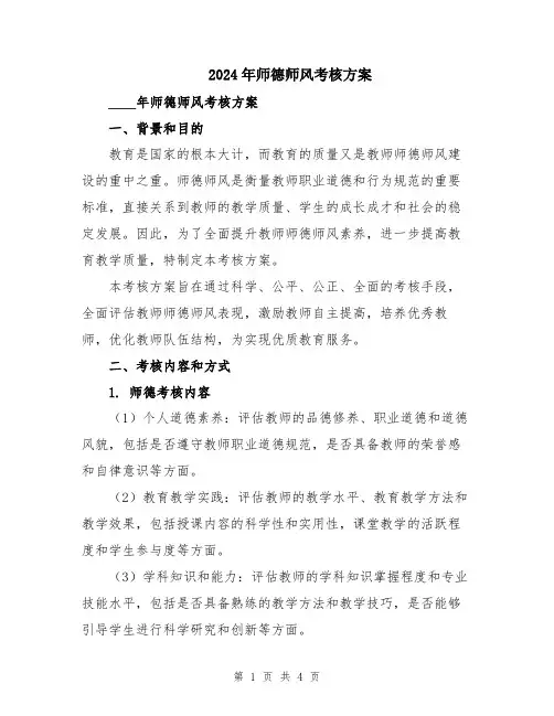 2024年师德师风考核方案