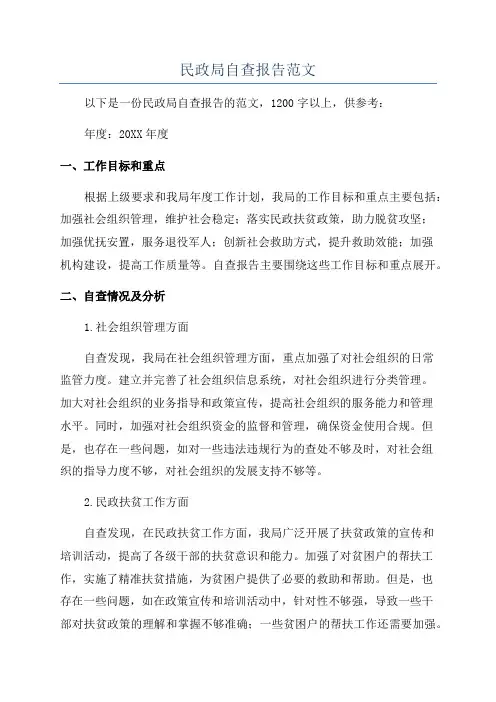 民政局自查报告范文