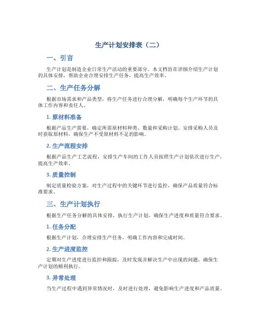 生产计划安排表(二)