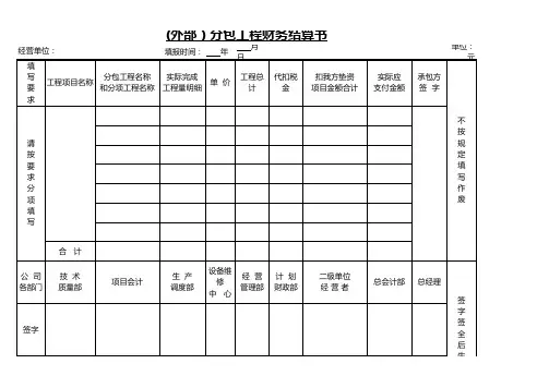 分包工程财务结算书excel表格模板