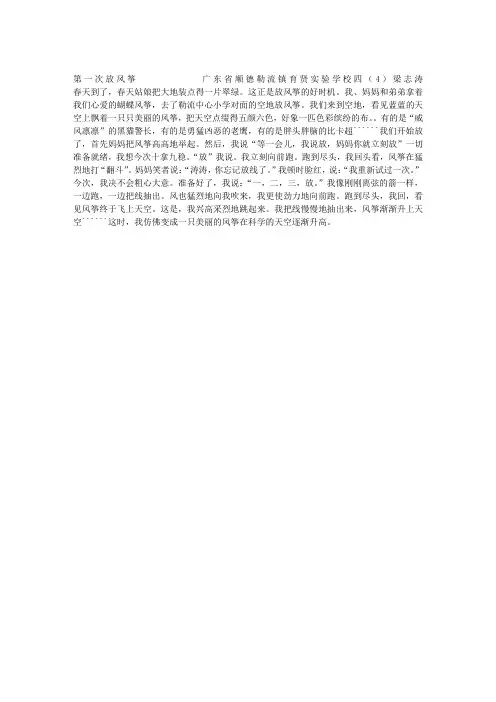 小学四年级作文500字：第一次放风筝