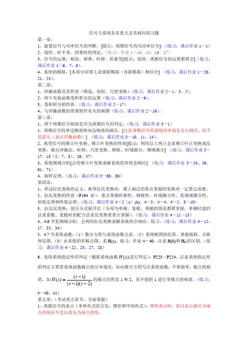 信号与系统各章重点总结