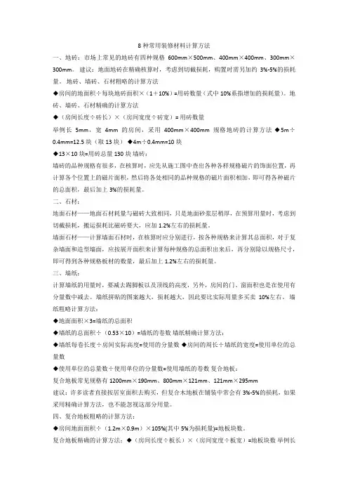 装修材料速算法