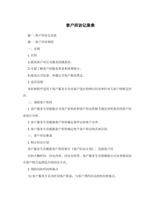 客户回访记录表