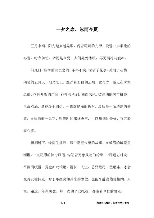 一夕之念,忽而今夏_初中作文