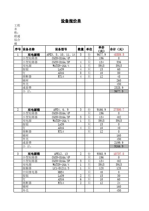 成套设备报价表