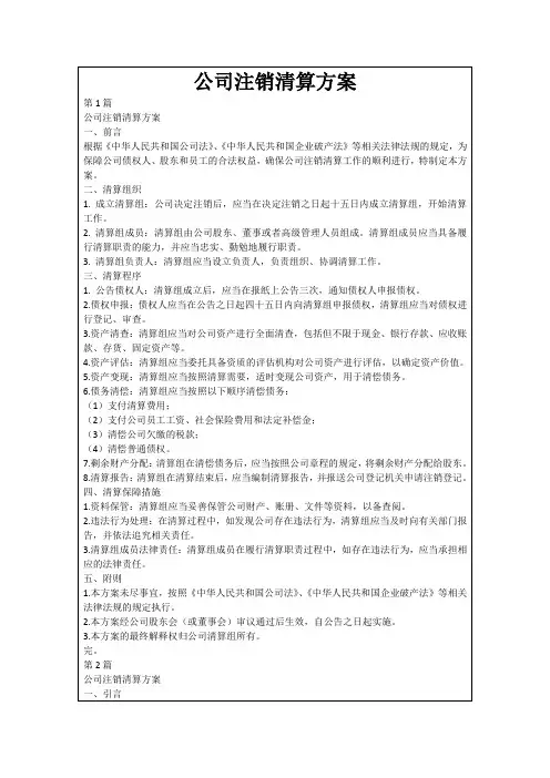 公司注销清算方案